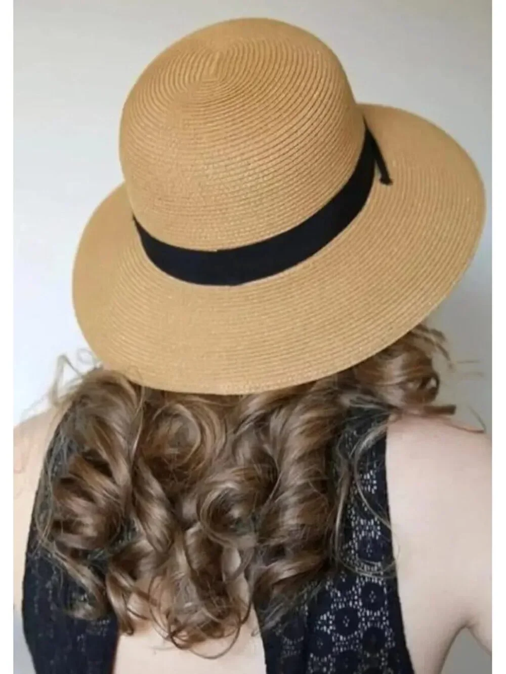 Sungrubbies Wide Brim Straw Hat with Adjustable Chin Strap - Tan and Black